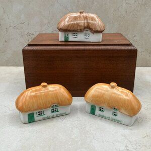 Set of 3 Irish Dresden Cashs Of Ireland Cottages Mini Figurines Hand Painted 90s